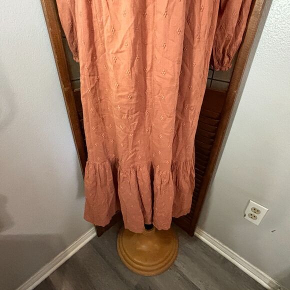 Old Navy Fit & Flare Midi Dress Smocked Clip-Dot Warm Hickory Plus Size XXL - Picture 11 of 15